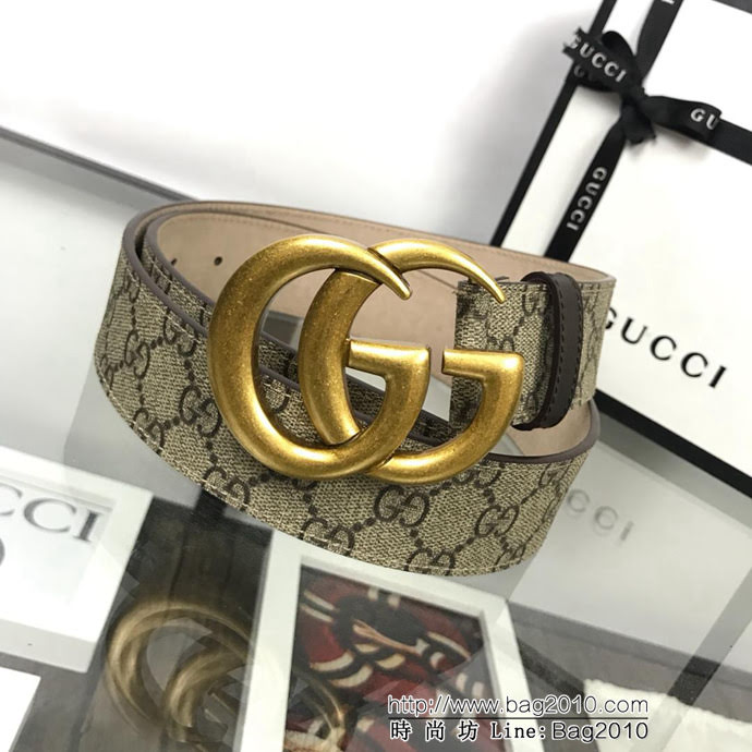 GUCCI古馳 官網經典款 原單品質 專櫃PVC提花面料 變色磨砂底 原單復古金GG扣 男士皮帶  xfp1448